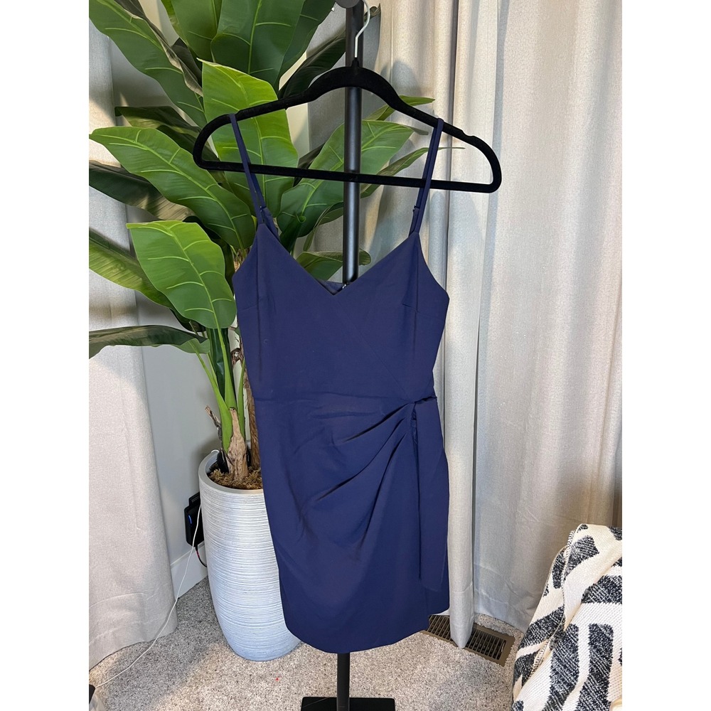 French Connection Navy Blue Faux Wrap Mini Dress V-Neck Side Tie Size 2